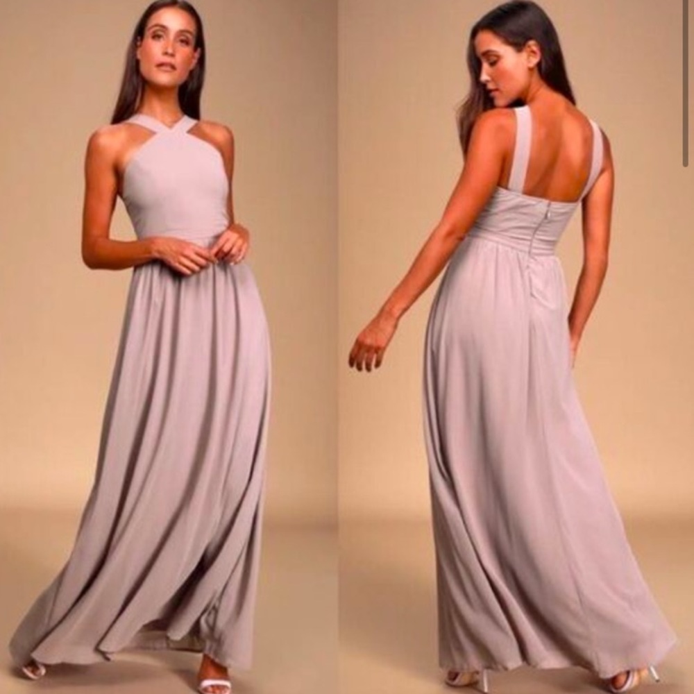 Lulus Air of Romance Maxi dress, Taupe, XS